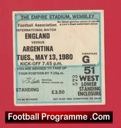 England v Argentina 1980 – Football Ticket
