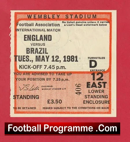 England v Brazil 1981 – Football Ticket