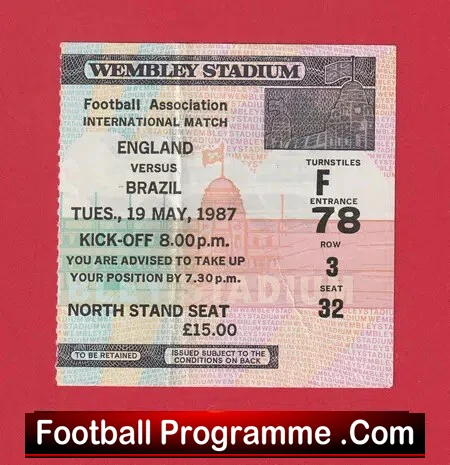 England v Brazil 1987 – Football Ticket