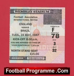 England v Brazil 1987 – Football Ticket