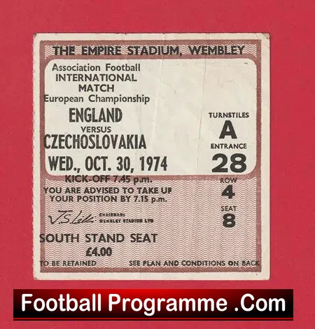 England v Czechoslovakia 1974 – Football Ticket