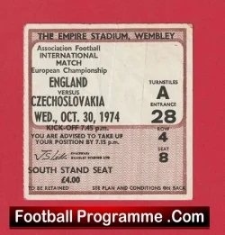 England v Czechoslovakia 1974 – Football Ticket