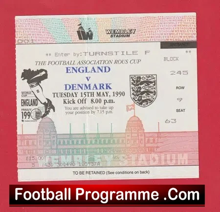 England v Denmark 1990 – Football Ticket
