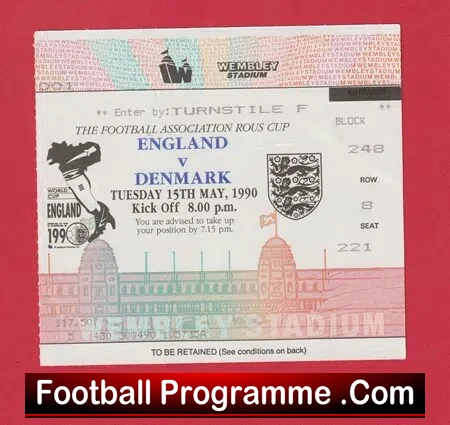 England v Denmark 1990 – Football Ticket