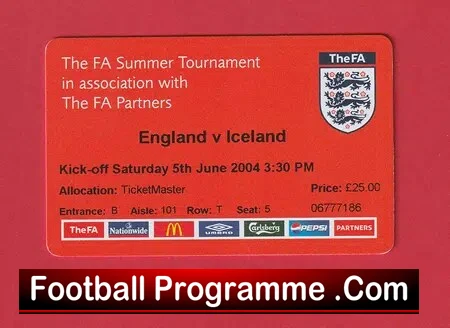 England v Iceland 2004 – Football Ticket FA Summer Tournament