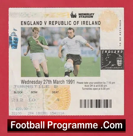 England v Ireland 1991 – Football Ticket