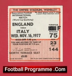 England v Italy 1977 – Football Ticket
