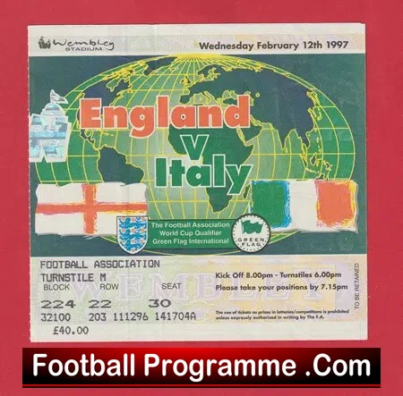 England v Italy 1997 – Football Ticket
