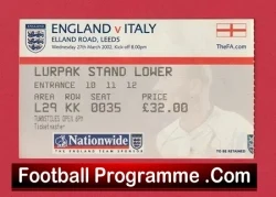 England v Italy 2002 – Football Ticket