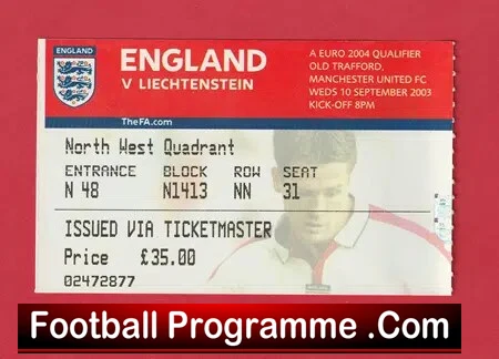 England v Liechtenstein 2003 – Football Ticket
