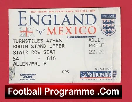 England v Mexico 2001 – Football Ticket