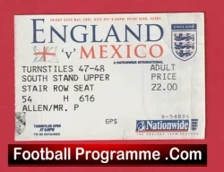 England v Mexico 2001 – Football Ticket