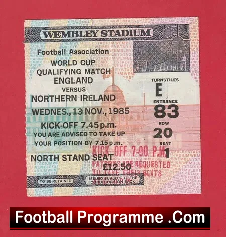 England v Northern Ireland 1985 – Football Ticket