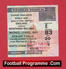 England v Northern Ireland 1985 – Football Ticket