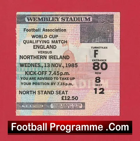 England v Northern Ireland 1985 – Football Ticket