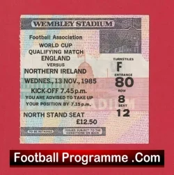 England v Northern Ireland 1985 – Football Ticket
