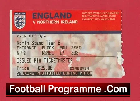 England v Northern Ireland 2005 – Football Ticket