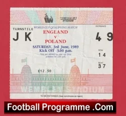 England v Poland 1989 – Football Ticket
