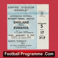 England v Rumania 1969 – Football Ticket