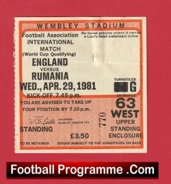 England v Rumania 1981 – Football Ticket