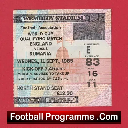 England v Rumania 1985 – Football Ticket