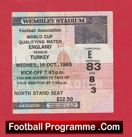 England v Turkey 1985 – Football Ticket