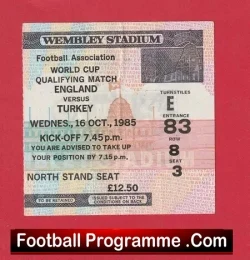 England v Turkey 1985 – Football Ticket
