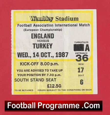 England v Turkey 1987 – Football Ticket