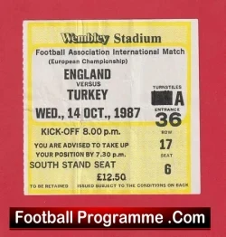 England v Turkey 1987 – Football Ticket