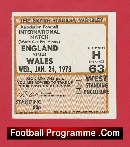 England v Wales 1973 – Football Ticket