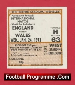 England v Wales 1973 – Football Ticket