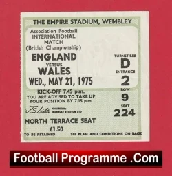 England v Wales 1975 – Football Ticket