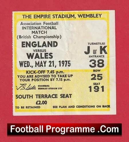 England v Wales 1975 – Football Ticket