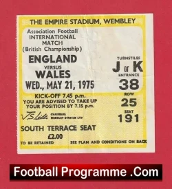 England v Wales 1975 – Football Ticket