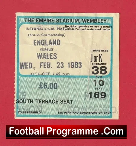 England v Wales 1983 – Football Ticket