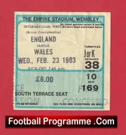 England v Wales 1983 – Football Ticket