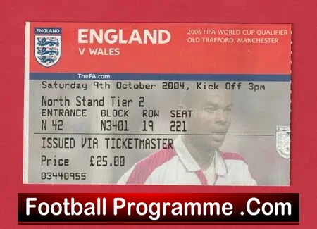 England v Wales 2004 – Football Ticket