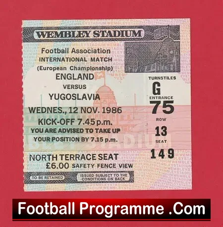 England v Yugoslavia 1986 – Football Ticket