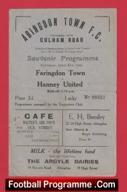 Faringdon Town v Hanney United 1950 - Abingdon Town - football programme