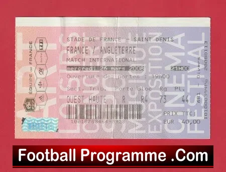 France v England 2008 – Football Ticket