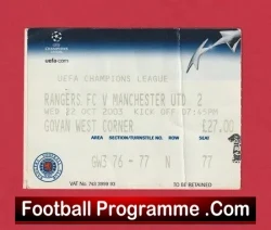 Glasgow Rangers v Manchester United 2003 – Match Ticket Scotland