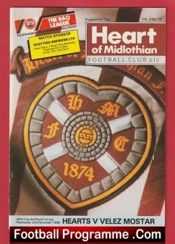 Heart Of Midlothian v Velez Mostar 1988 - UEFA Cup Bosnia Team - football programme