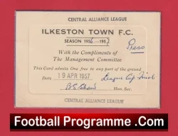 Ilkeston Town Football Club Press Ticket League Cup Final 1957