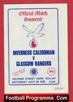 Inverness Caledonian v Glasgow Rangers 1978 - Souvenir Programme - football programme