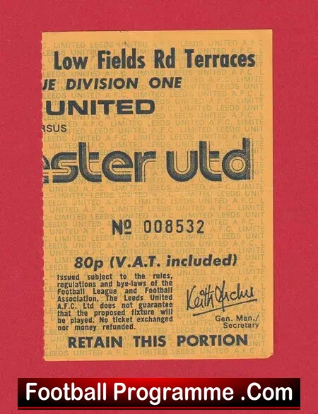 Leeds United v Manchester United 1977 – Football Ticket