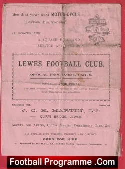 Lewes v Southwick 1927 – 1920’s Football Programme