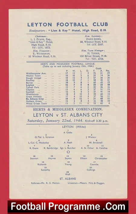Leyton v St Albans City 1944 – Herts Middlesex 1940s