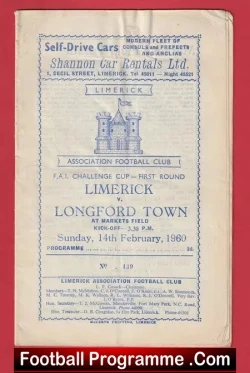 Limerick v Longford Town 1960 – Irish Football Programme