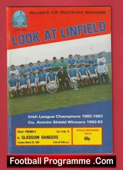 Linfield v Glasgow Rangers 1984 - Ireland Irish - football programme