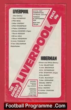 Liverpool v Hibernian Hibs 1975 - UEFA Cup Anfield - football programme